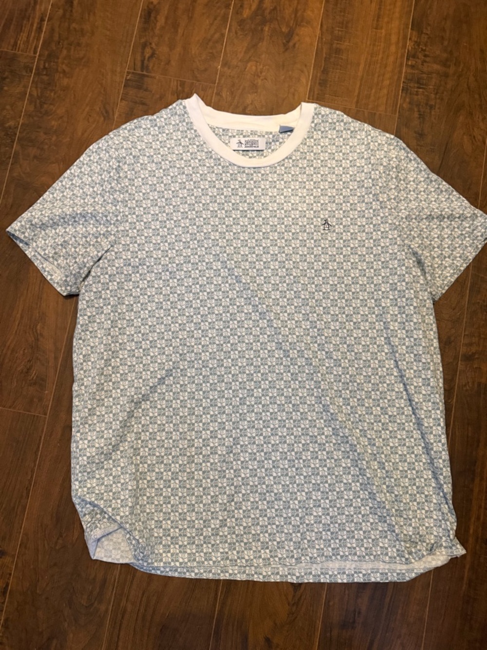Original Penguin Light Blue & White Patterned Crew Neck Tee